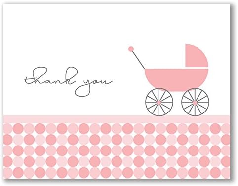 20 Baby Shower Thank You Cards, Recycled, Modern Pink Circles for Baby Girl, With Coordinating Pink Envelopes - Charley by Two Poodle Press
