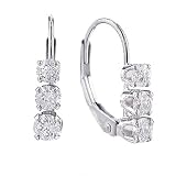 14K White Gold 1/2 ct 3 Stones Diamond Earrings