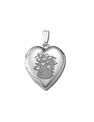 14k White Gold Sweetheart "Dozen Roses" Locket 3/4 inch x 3/4 inch in Solid 14K White Gold