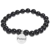 Sterling Silver Protect Animals Black Onyx Beaded Stretch Bracelet