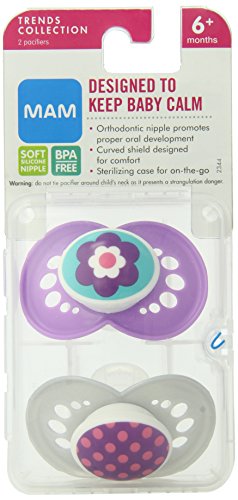MAM 2 Pack Trends Silicone Pacifier, 6 Months, Colors May Vary (Discontinued by Manufacturer)