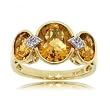 Genuine Citrine & Diamond 3 Stone Ring in 14K Solid Yellow Gold