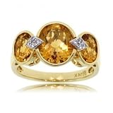14KT Yellow Gold Ring Citrine Diamond - 3 Stone Design