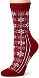 point6 Women's Snowflake Light Cushion 3/4 Crew Socks (Red, Small)