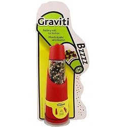 Trudeau Graviti Battery Operated Pepper Grinder or Mill, no button, RED