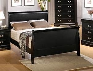 Twin Size Sleigh Bed Louis Philippe Style In Black Finish