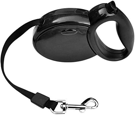 Dog Retractable Leash, Heavy Duty, Rubber Handle, Tangle Free 16-foot Long Supports up to 140-pound Dogs Black on Black Color Stainless Steel Latch for Vests, Harnesses and Collars. Lifetime Warranty