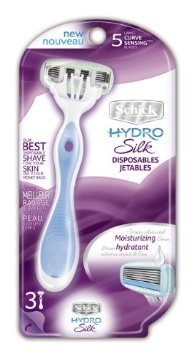 Schick Rasoirs jetables Hydro Silk pour femme - 5 lames - Sérum hydratant activé au contact de l'eau - 3/paquet (12 paquets)