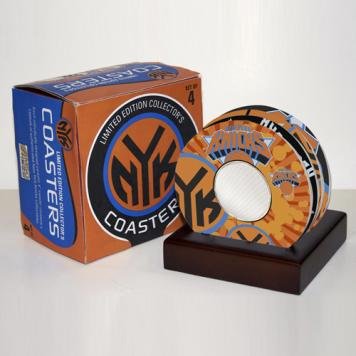 New York Knicks Coaster Set w/ Game Used Basketball Uniform Swatch