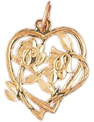 Dazzlers Solid 14k Gold Flower in Heart Charm Pendant Available in three colors from jewelsberry (weights: 1.2 grams only)