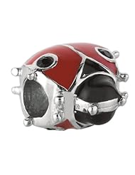 925 Sterling Silver Black & Red Lady Bug Enamel Bead, For Chamilia, Pandora, Biagi, Personality, Reflections And More Charm Bracelets