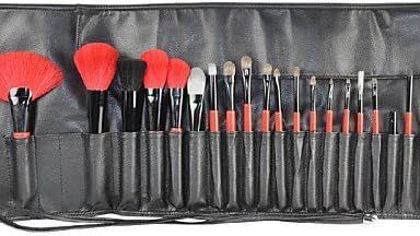 Usw 21 pcs Red&Black High-end Goat Weasel Hair Makeup Brush Set with Leather Case