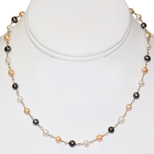 Multi-Color Genuine Freshwater Pearl Necklace and Silver Chain