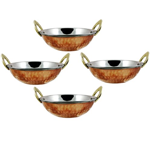 Copper Serveware Karahi vegetable Dinner Bowl Indian Dinnerware Set of