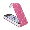 iTALKonline ROSA FLORE FOGLIA DIAMANTE FlipMatic Easy Clip On verticale flip cover Custodia con supporto per Apple iPhone 4 4S(4G, HD)