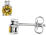 Citrine Gemstone Stud Earring 3.5mm with Diamond in White Gold