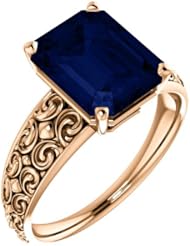 14K Rose Gold 10.00x8.00mm Emerald Cut Chatham Created Sapphire Ring -- LIFETIME WARRANTY