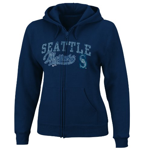 MLB Women's Seattle Mariners The Beauty Long Sleeve Fullzip Fleece Hoodie (Athletic Navy, Medium)