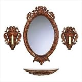 Carved Tuscan Mirror Wall Decor Ensemble Shelf and Candleholders