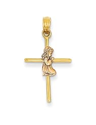 14K Two Tone Gold Girl on Cross Pendant. Metal Wt- 0.73g