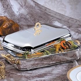 Click here to buy 3 QUARTSILVER PLATED OBLONG BAKER WITH GOLD CABLE DESIGN by Godinger.