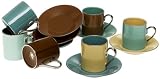 Yedi Houseware Classic Coffee and Tea Birch Cups and Saucers, Set of 6