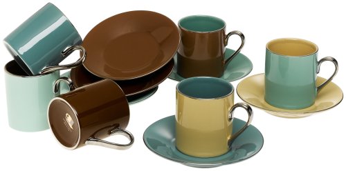 Yedi Houseware Classic Coffee and Tea Birch Cups and Saucers, Set of 6
