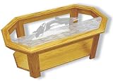 Oak Glass Top Coffee Table With Orca Whale Etched Glass - Orca Whale Coffee Table Furniture - Unique Orca Whale Gift Ideas - Fully Assembled - 39" x 22" x 15" high