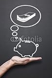 IMAGE OF Wallmonkeys Peel and Stick Wall Decals - Chalkboard with Hand, Piggy Bank and Thought Bubble - 72
