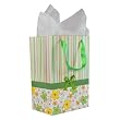 Colorful Stripes and Cute Flowers Pattern with Satin Bowtie & Handle Gift Bags with Tissue Paper - Green