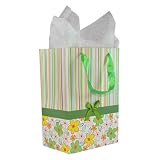 Colorful Stripes and Cute Flowers Pattern with Satin Bowtie & Handle Gift Bags with Tissue Paper - Green