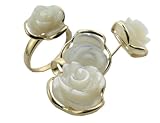 White Mother Of Pearl Rose Earring, Ring and Pendant Set, 14k Gold