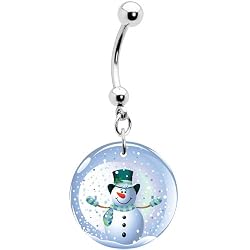 Holiday Snow Globe Snowman Belly Ring