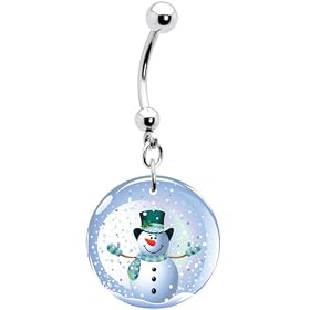 Holiday Snow Globe Snowman Belly Ring