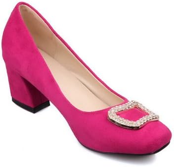 VogueZone009 Females Chunky Heels Solid Closed Square Toes PU Pumps with Square Studded Rhinestones, Peach, 5.5 B(M) US