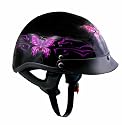 DOT Outlaw Gloss Black with Pink/Purple Butterflies Half Helmet - Size : Small
