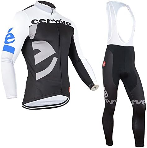 HuLan Mens Mountain Bike Shirts Cycling Winter Thermal Fleece Long Sleeve Jacket Bib Tights Suit Size 2XL