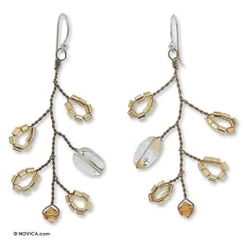 Citrine earrings, 'Tree of Life' 1" W 2" L by 