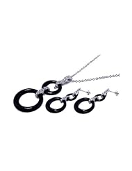 Nickel Free Sterling Silver Pendant & Earring Sets Onyx Open Circle With CZ Set