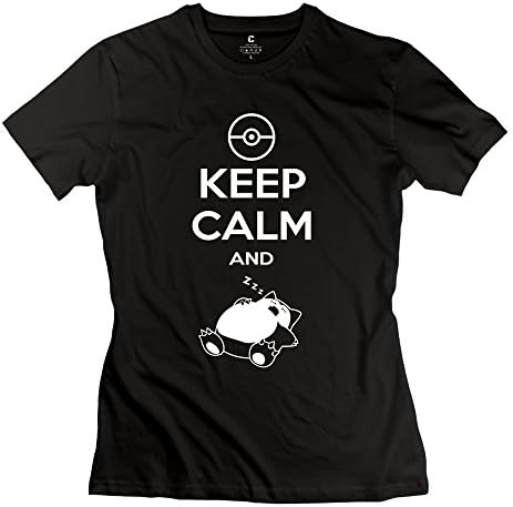 MJE Women's T-shirt Vintage Keep Calm Carry Snorlax Sleep Pokemon Black Size M