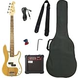 Barcelona Beginner Series Bass Guitar Bundle with 15-Watt Amp, Gig Bag, Strap, and Accessories - Natural