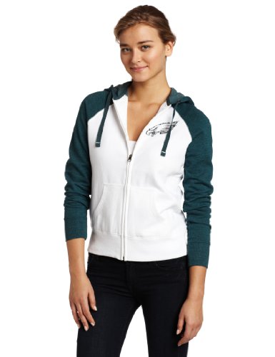 NFL Women's Philadelphia Eagles Sport Princess Long Sleeve Raglan Full-Zip Fleece Hoodie (White/Marine Green Heather, X-Large)