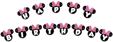 Lovarin New Design Minnie Mouse Birthday Banners-Premium Minnie Inspired Head Cardstock for Kid's Party Supplies,Birthday Themed Decorations-Versatile Bunting Banner