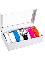 Cerentino Womens RB003 Round White Dial Interchangeable Set Silicone Multi-Colored Strap Watch