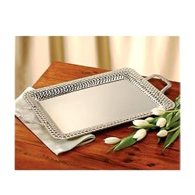 RECTANGULAR TRAY WITH HANDLES - SILVER PLATED HAMMERED DESIGN RECTANGULAR TRAY WITH HANDLES - charger plate