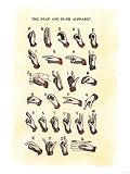 Single-Handed Alphabet in Sign Language, Used in the Us, 1800s Giclee Poster Print, 30x40