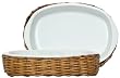 Large Woven Rattan Oval Basket With White Ceramic Casserole 11 1/2"L x 10"W x 3 1/2"H