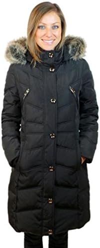 Sophie Madison Women's Junior Fit Polyfil Coat with Faux Fur Trim Hood Black XL