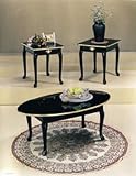 3pcs Queen Anne Style Black & Gold Finish Coffee Table Set
