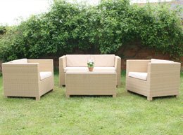 TRESCO  NATURAL OUTDOOR ALL WEATHER SYNTHETIC RATTAN FURNITURE SET